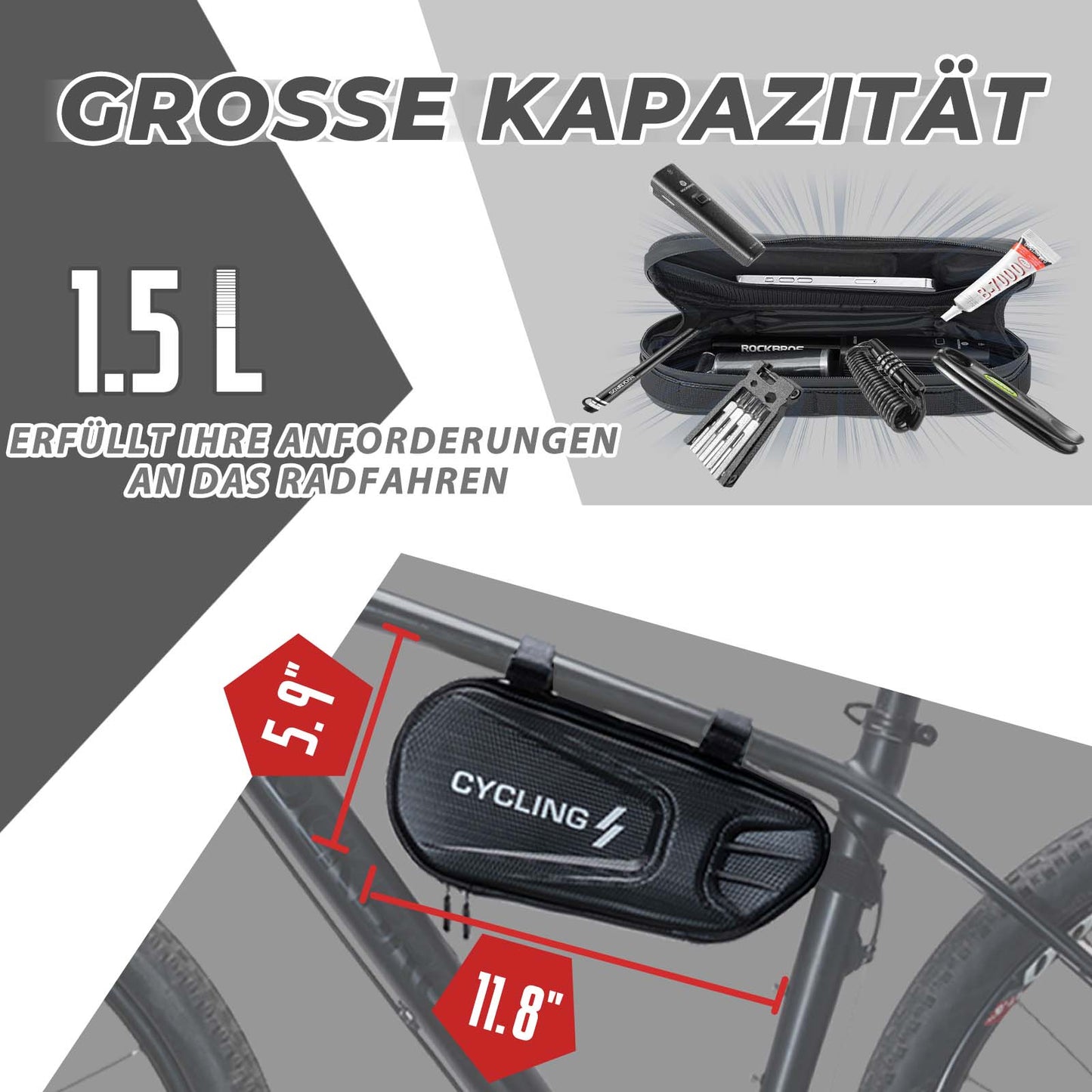 Bicycle frame bag 1.5L triangular bag waterproof bicycle bag ROCKBROS