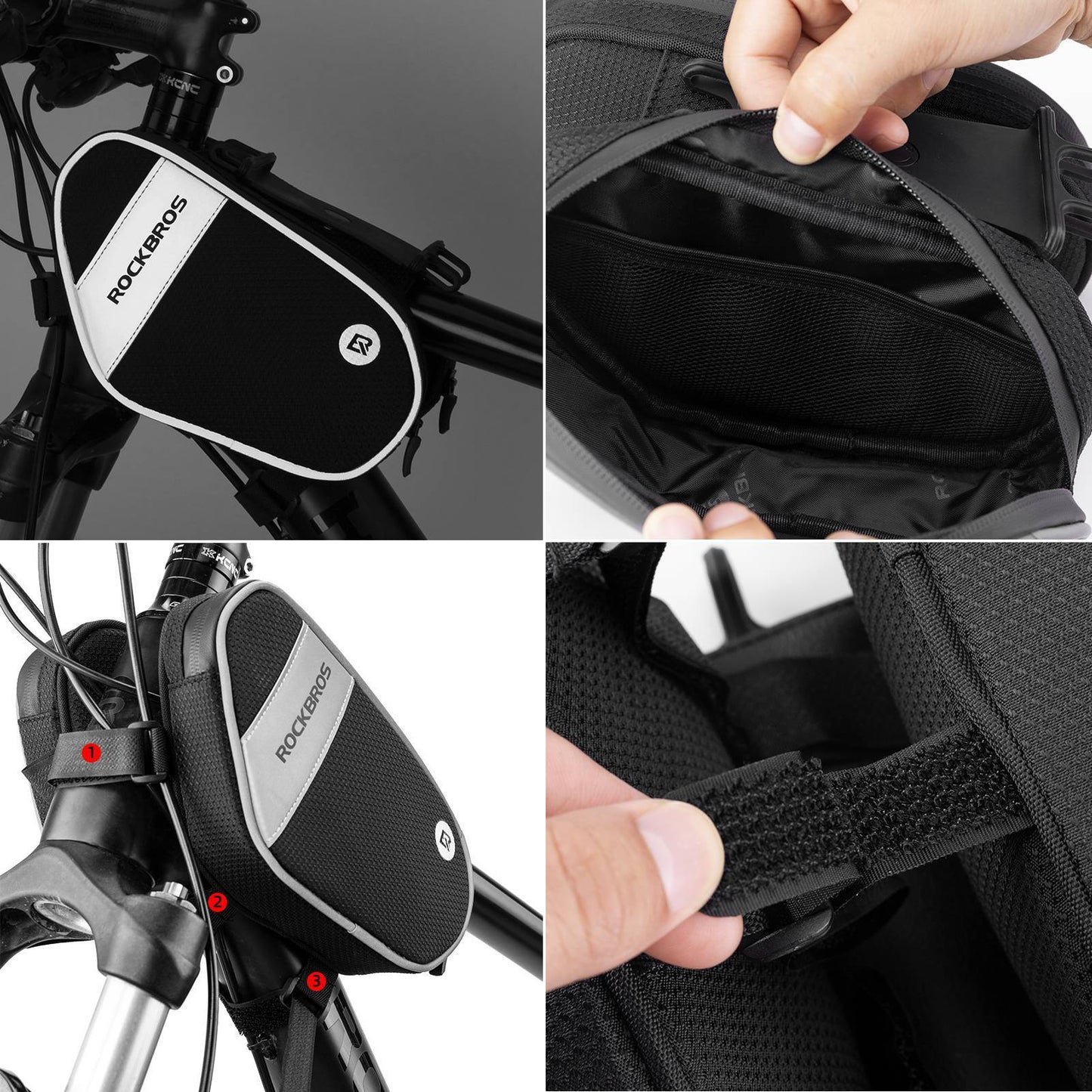 Bicycle frame bag with 360° rotating phone holder, 1.5 L, BK ROCKBROS