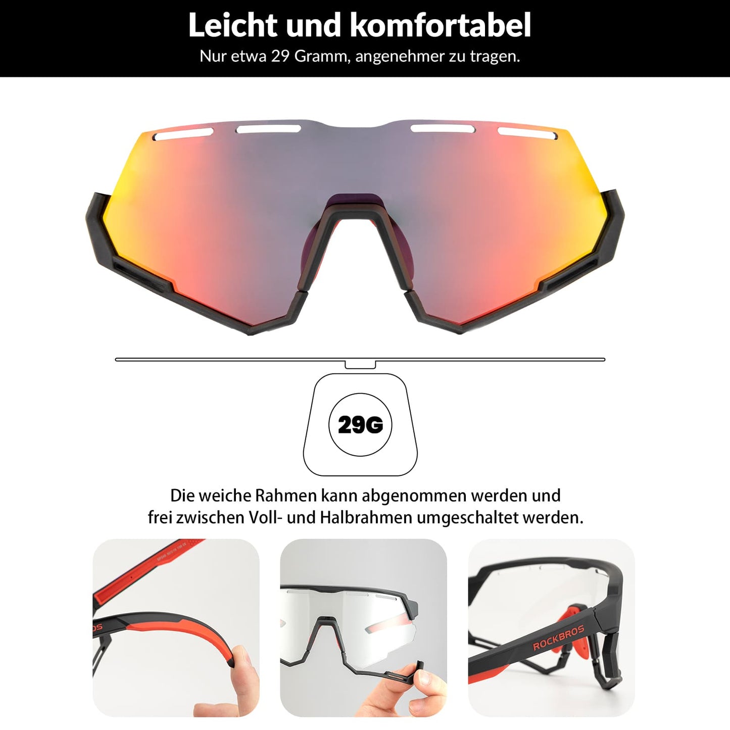 Cycling glasses 2-in-1 sports glasses polarized & photochromic ROCKBROS