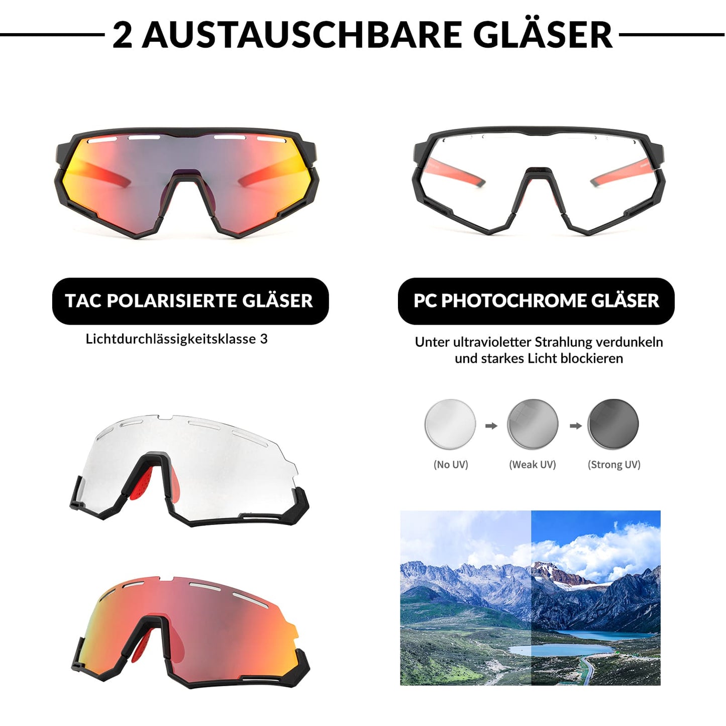 Cycling glasses 2-in-1 sports glasses polarized & photochromic ROCKBROS
