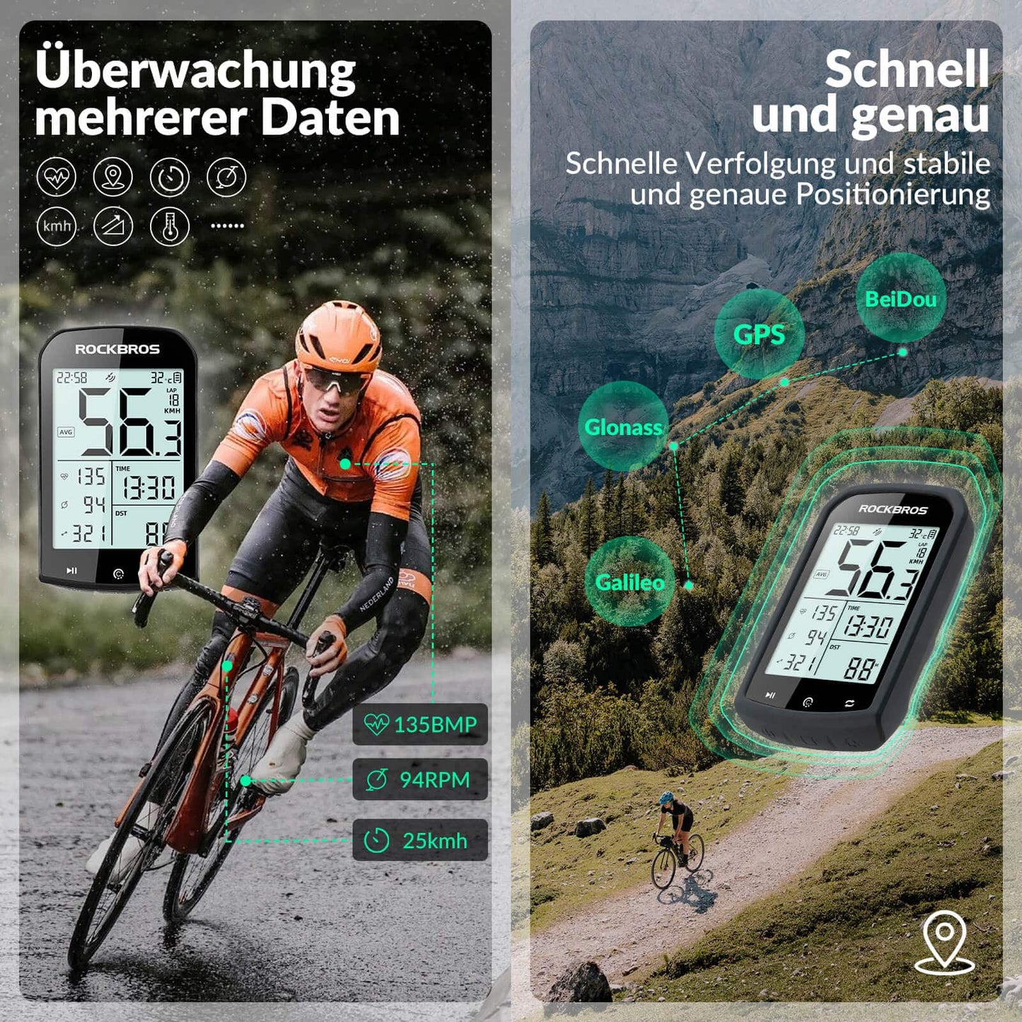 Wireless GPS Waterproof Bike Computer with Speedometer and Odometer ROCKBROS