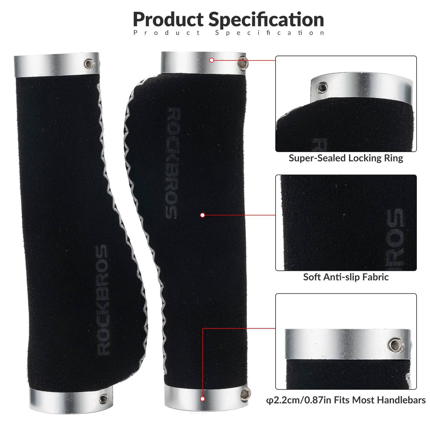 Bicycle leather grips for handlebars with a 22.2 mm diameter, ROCKBROS