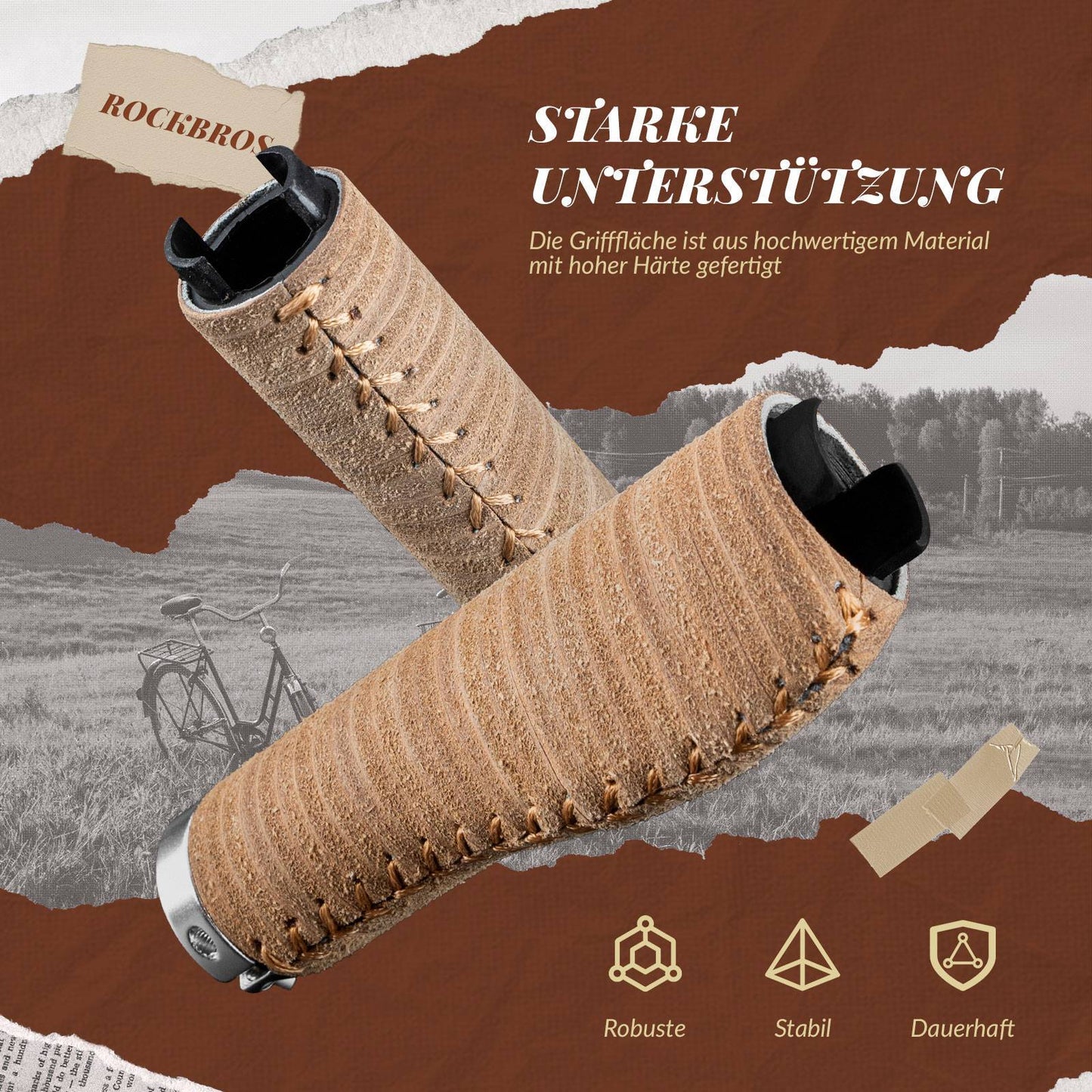 Retro MTB handlebar grips, ergonomic design, ROCKBROS