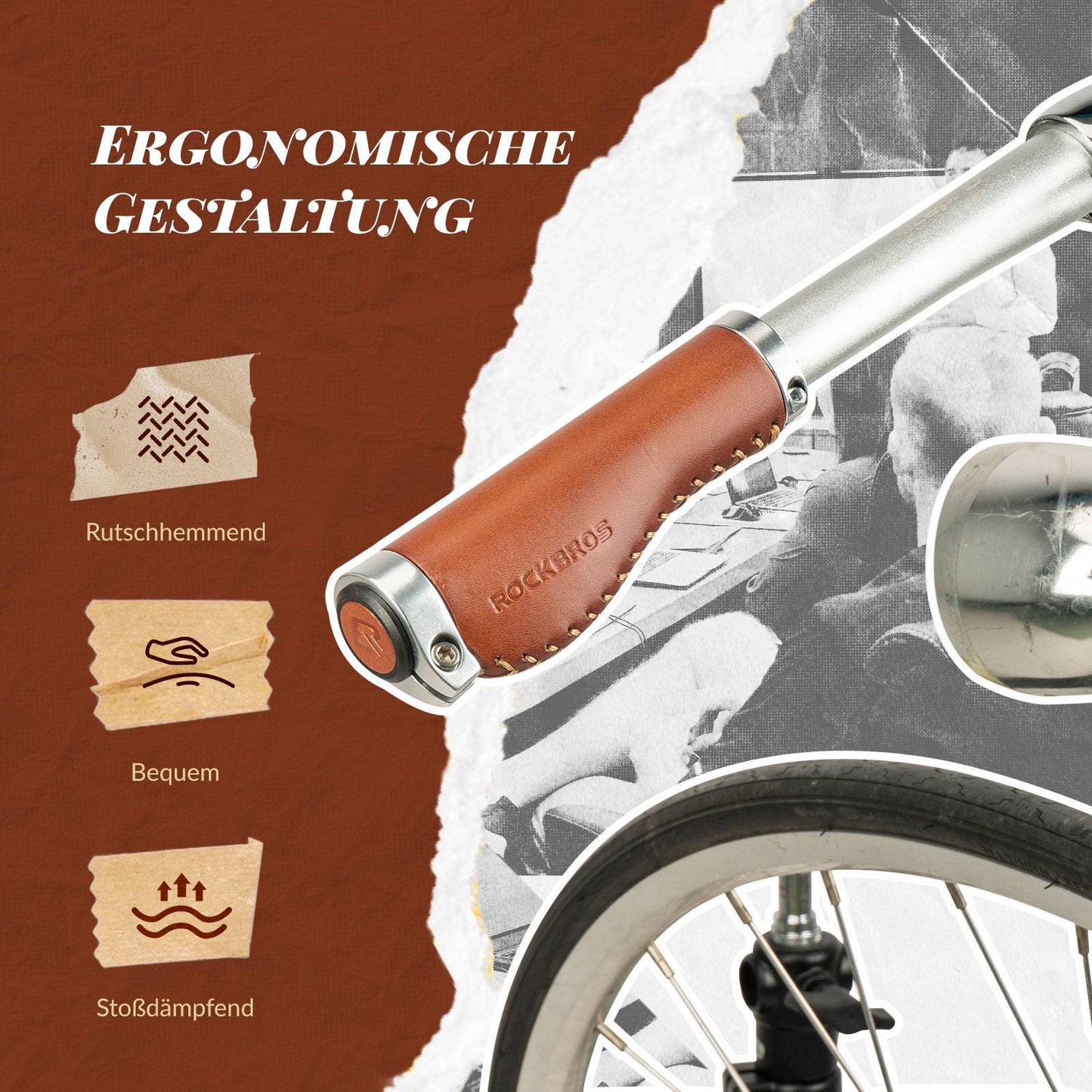 Retro MTB handlebar grips, ergonomic design, ROCKBROS
