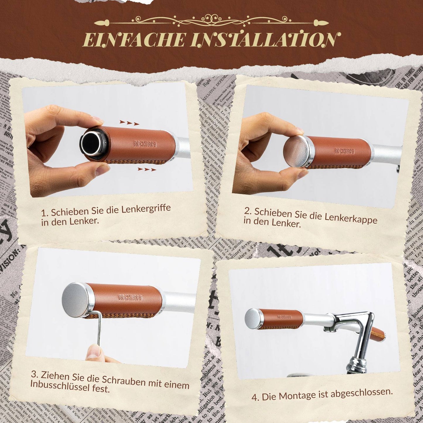 Retro MTB handlebar grips, ergonomic design, ROCKBROS