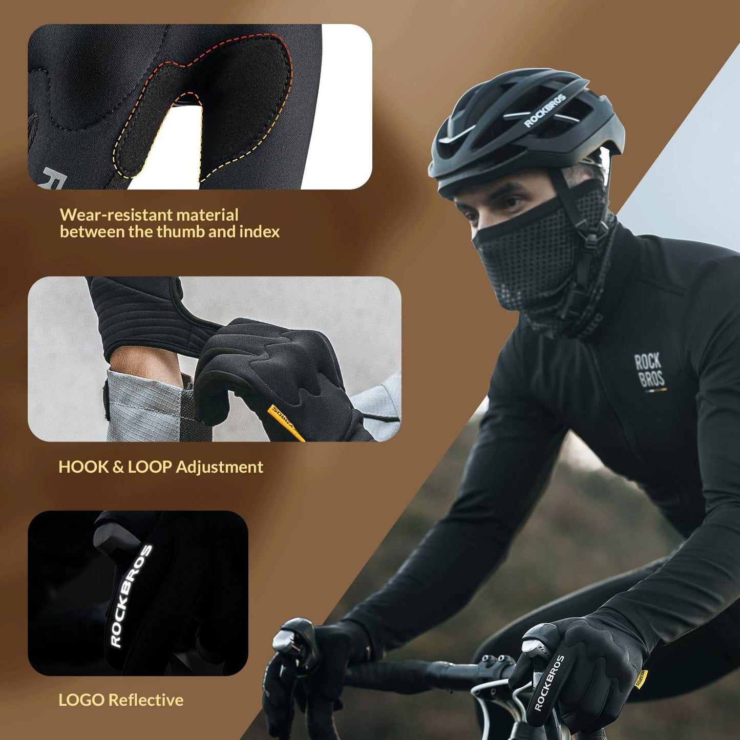 Cycling gloves Warm windproof full-finger sports gloves ROCKBROS