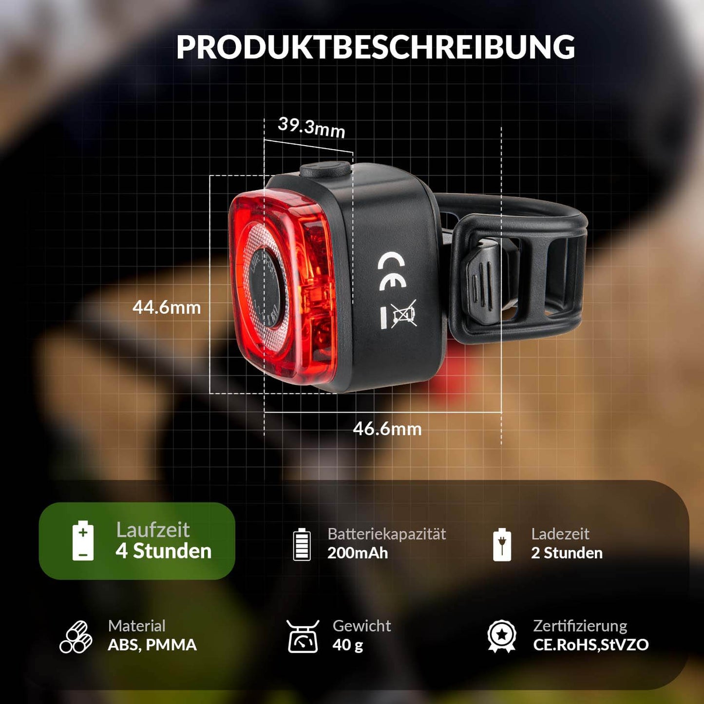 Bicycle light IPX5 waterproof rear light rechargeable with USB-C ROCKBROS