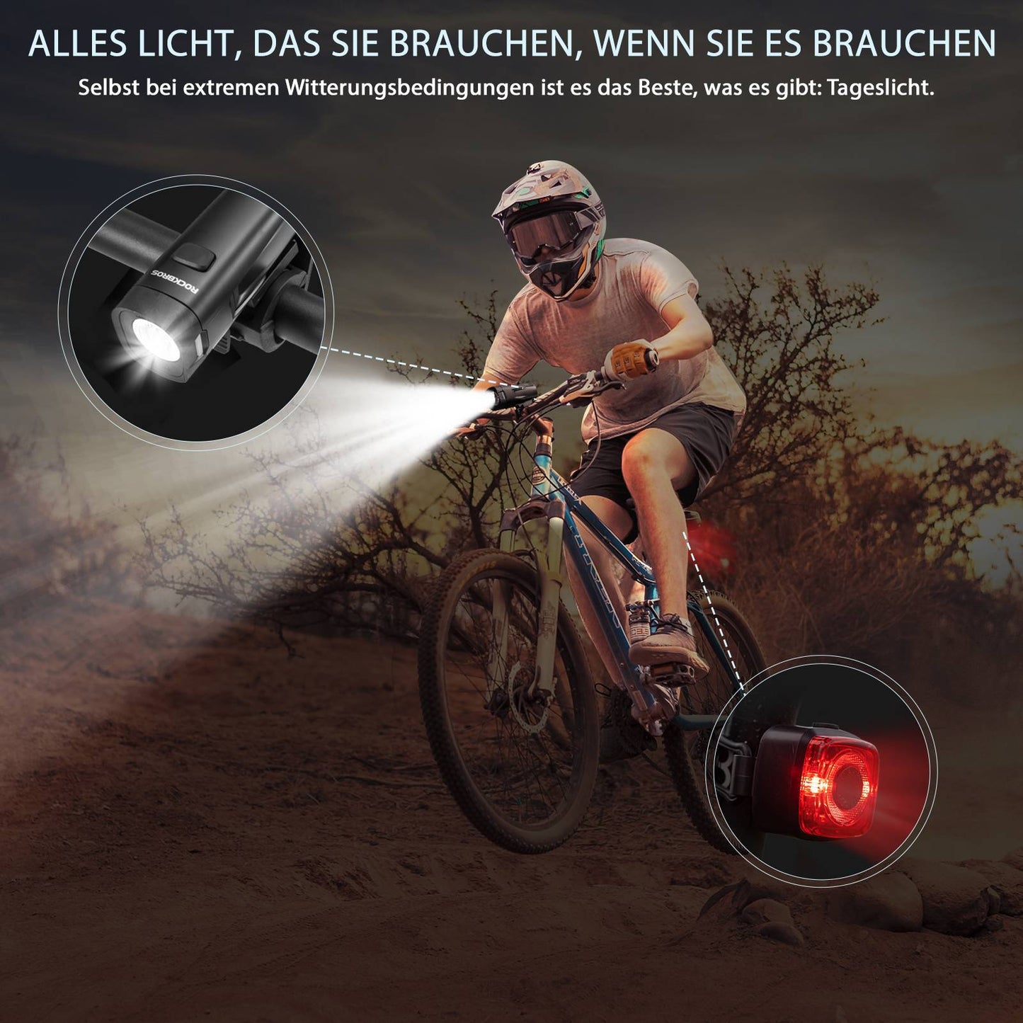 Bicycle light set, bicycle lamp including rear and front light, ROCKBROS