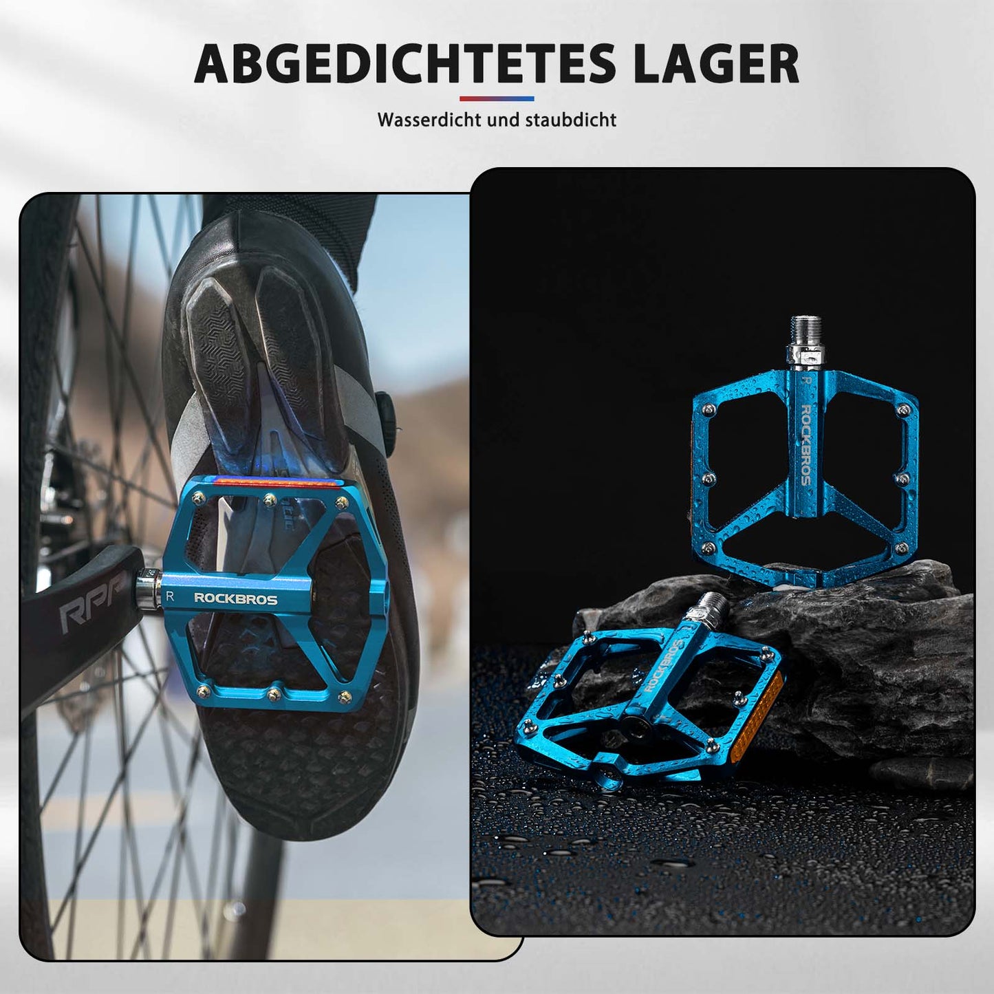 Bicycle pedals with reflectors, made of aluminum alloy, 9/16 inch, ROCKBROS