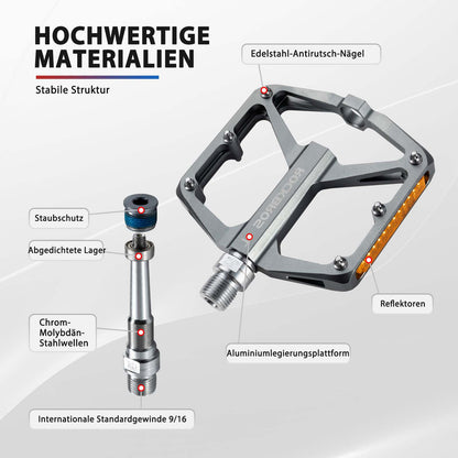 Bicycle pedals with reflectors, made of aluminum alloy, 9/16 inch, ROCKBROS