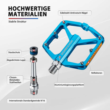 Bicycle pedals with reflectors, made of aluminum alloy, 9/16 inch, ROCKBROS