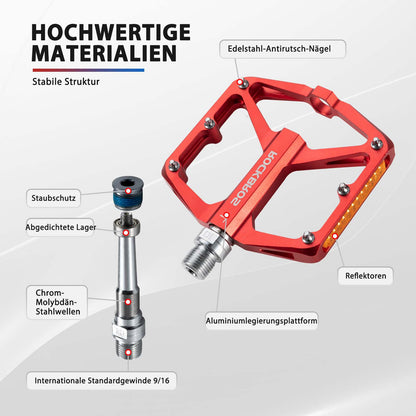 Bicycle pedals with reflectors, made of aluminum alloy, 9/16 inch, ROCKBROS