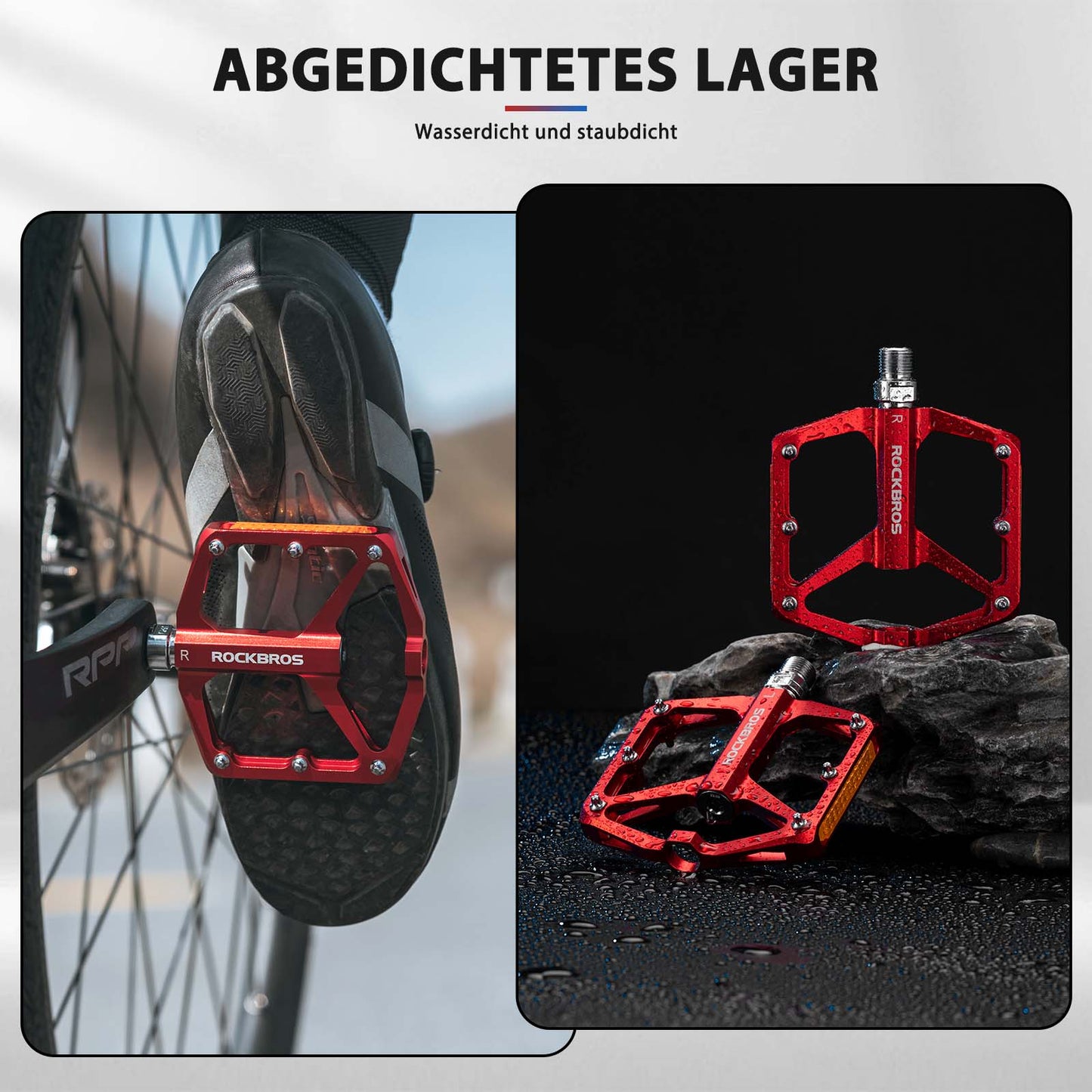 Bicycle pedals with reflectors, made of aluminum alloy, 9/16 inch, ROCKBROS