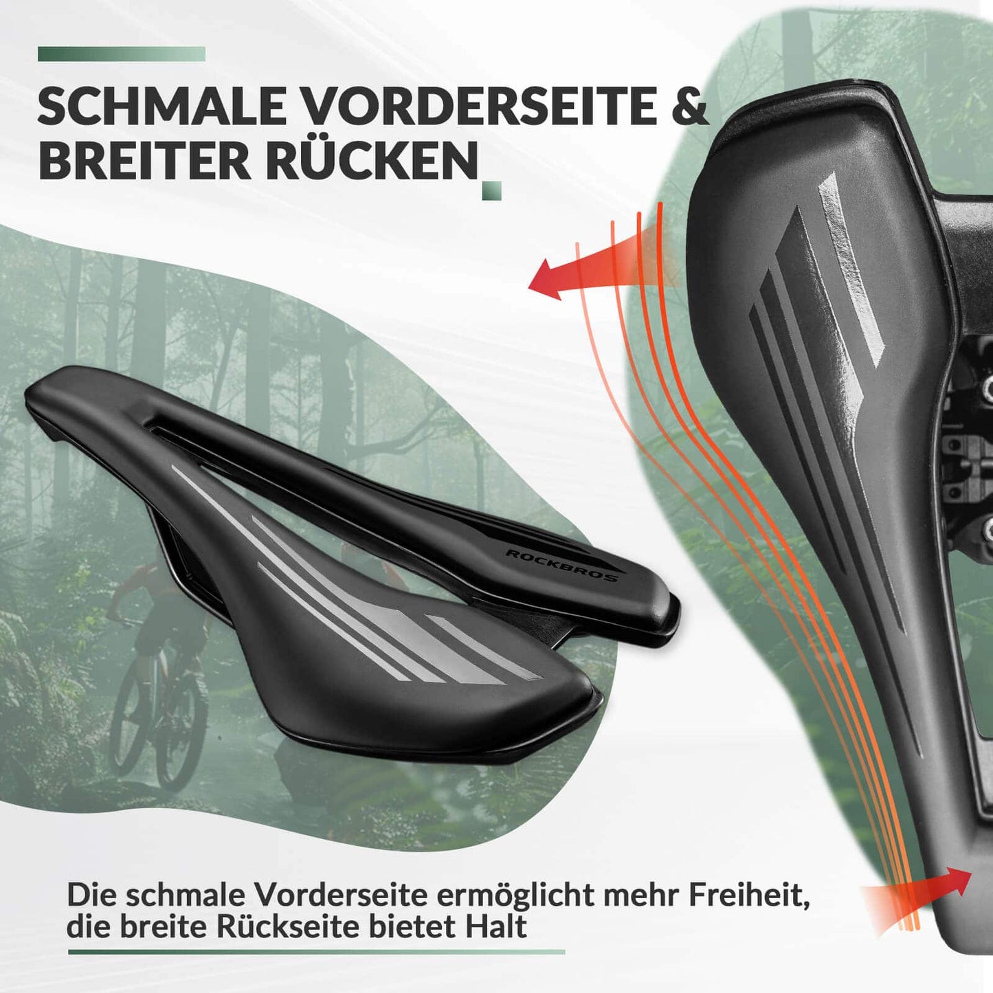 Ergonomic Bicycle Saddle, Breathable Bicycle Seat, 14.5 * 25cm, ROCKBROS
