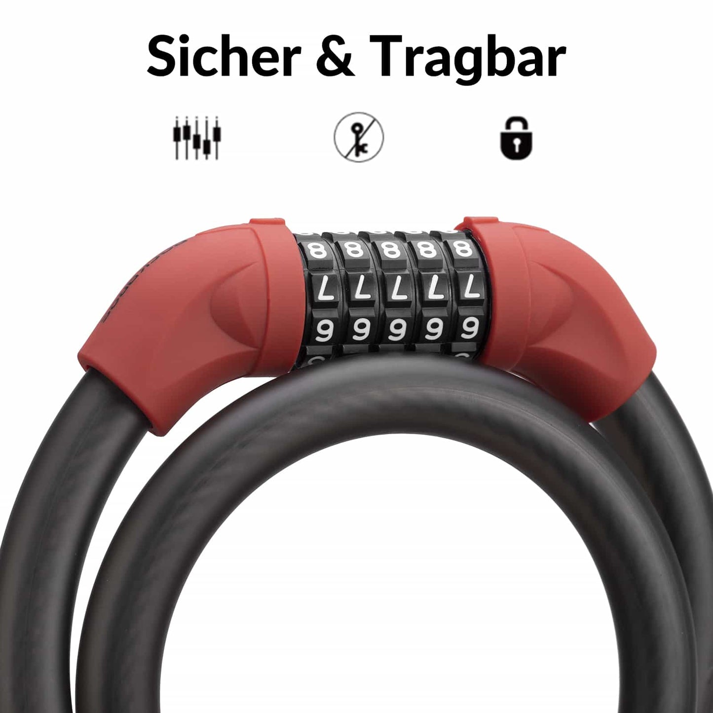 Bicycle lock, cable lock, combination lock with 5-digit code, ROCKBROS