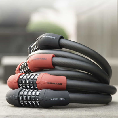 Bicycle lock, cable lock, combination lock with 5-digit code, ROCKBROS