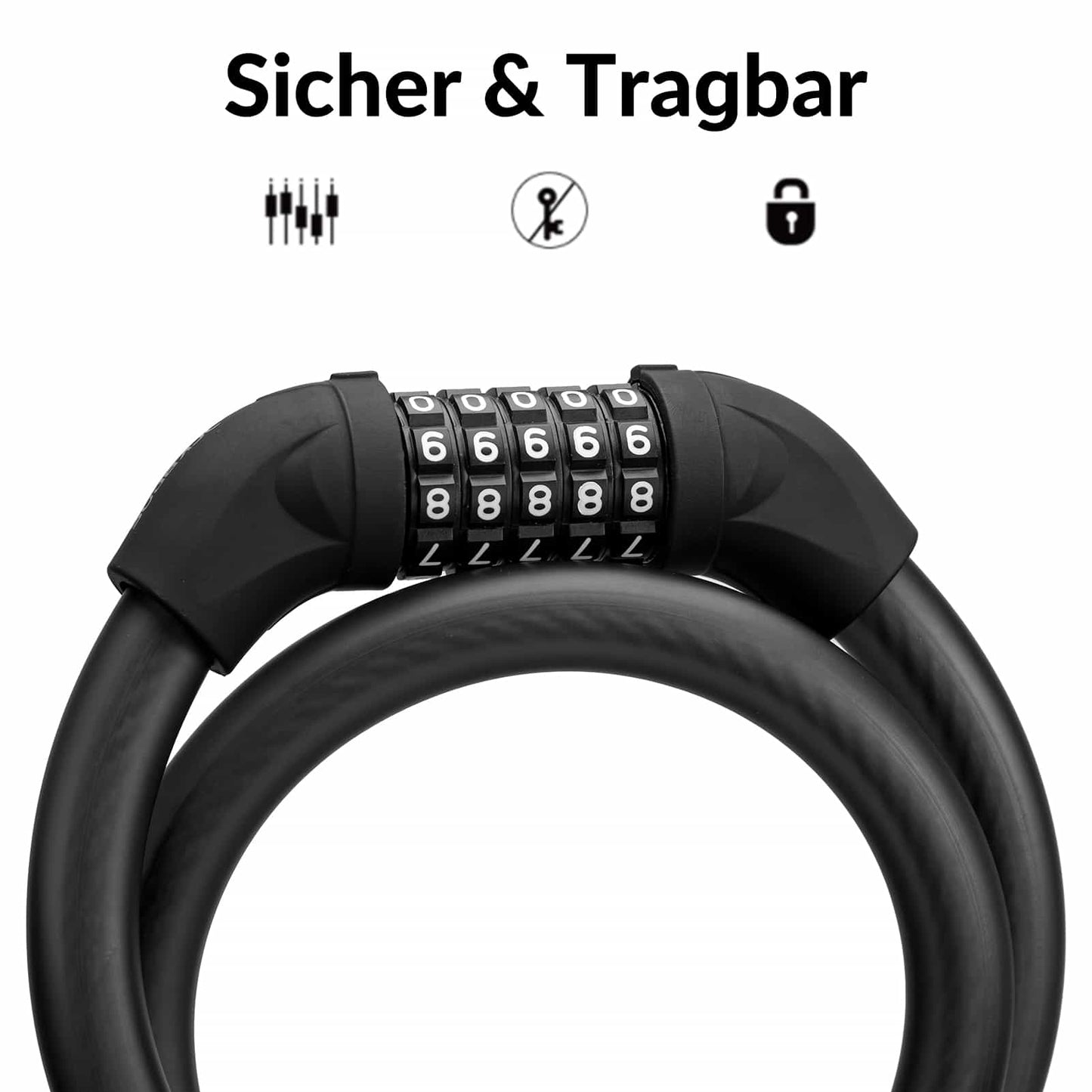 Bicycle lock, cable lock, combination lock with 5-digit code, ROCKBROS