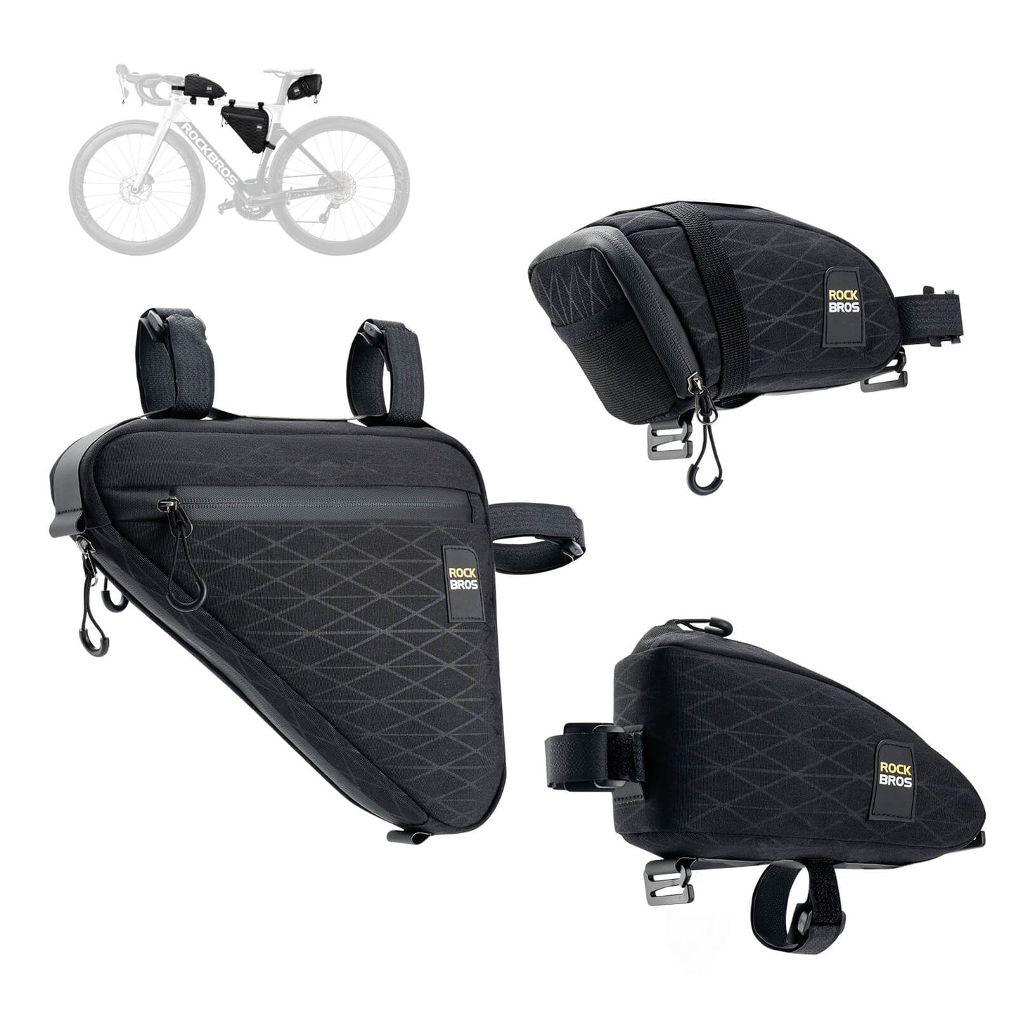 Bicycle bag set: frame bag*2 + saddle bag*1 with adjustable shoulder strap, 1.2L, ROCKBROS