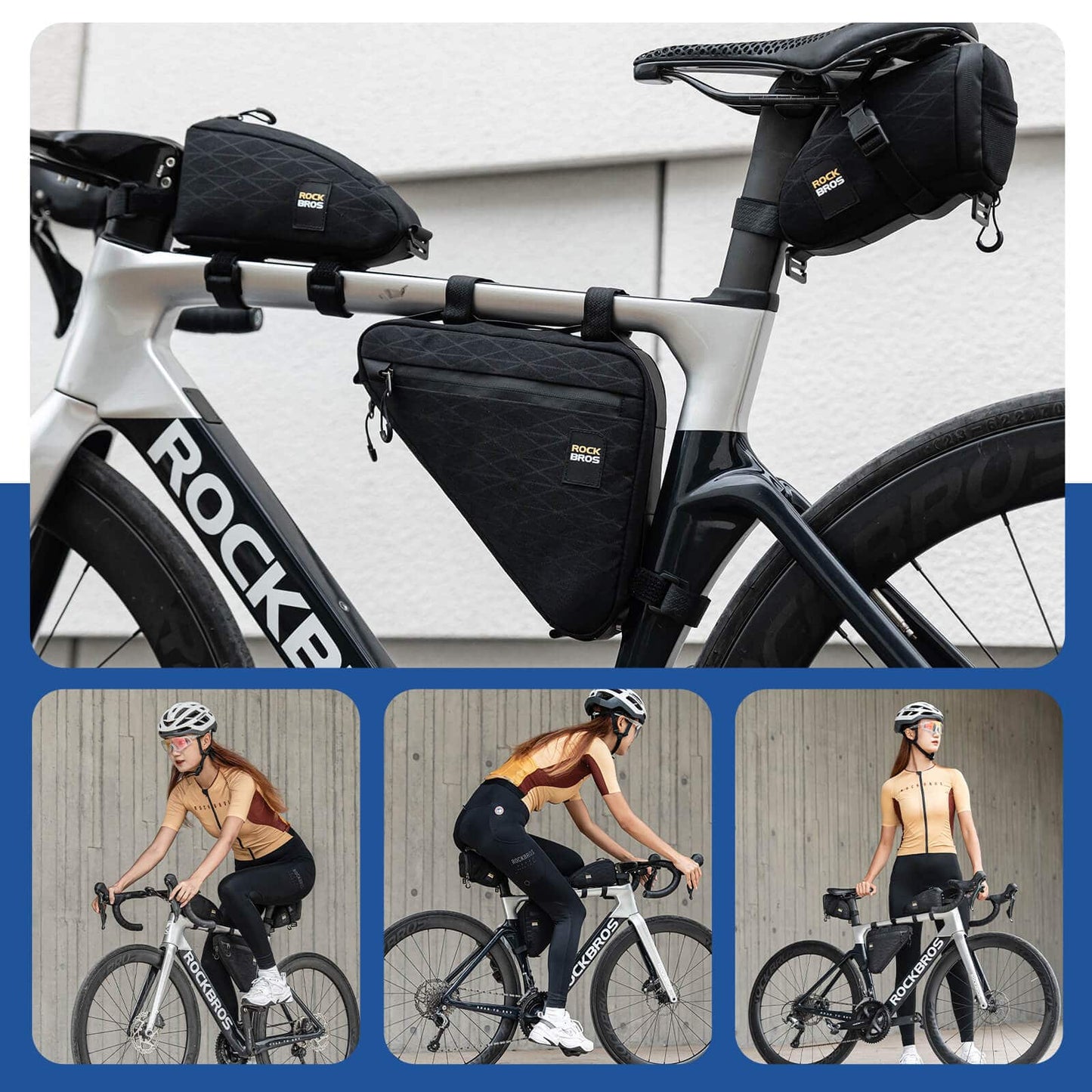 Bicycle bag set: frame bag*2 + saddle bag*1 with adjustable shoulder strap, 1.2L, ROCKBROS