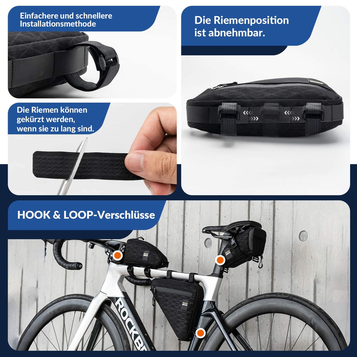 Bicycle bag set: frame bag*2 + saddle bag*1 with adjustable shoulder strap, 1.2L, ROCKBROS
