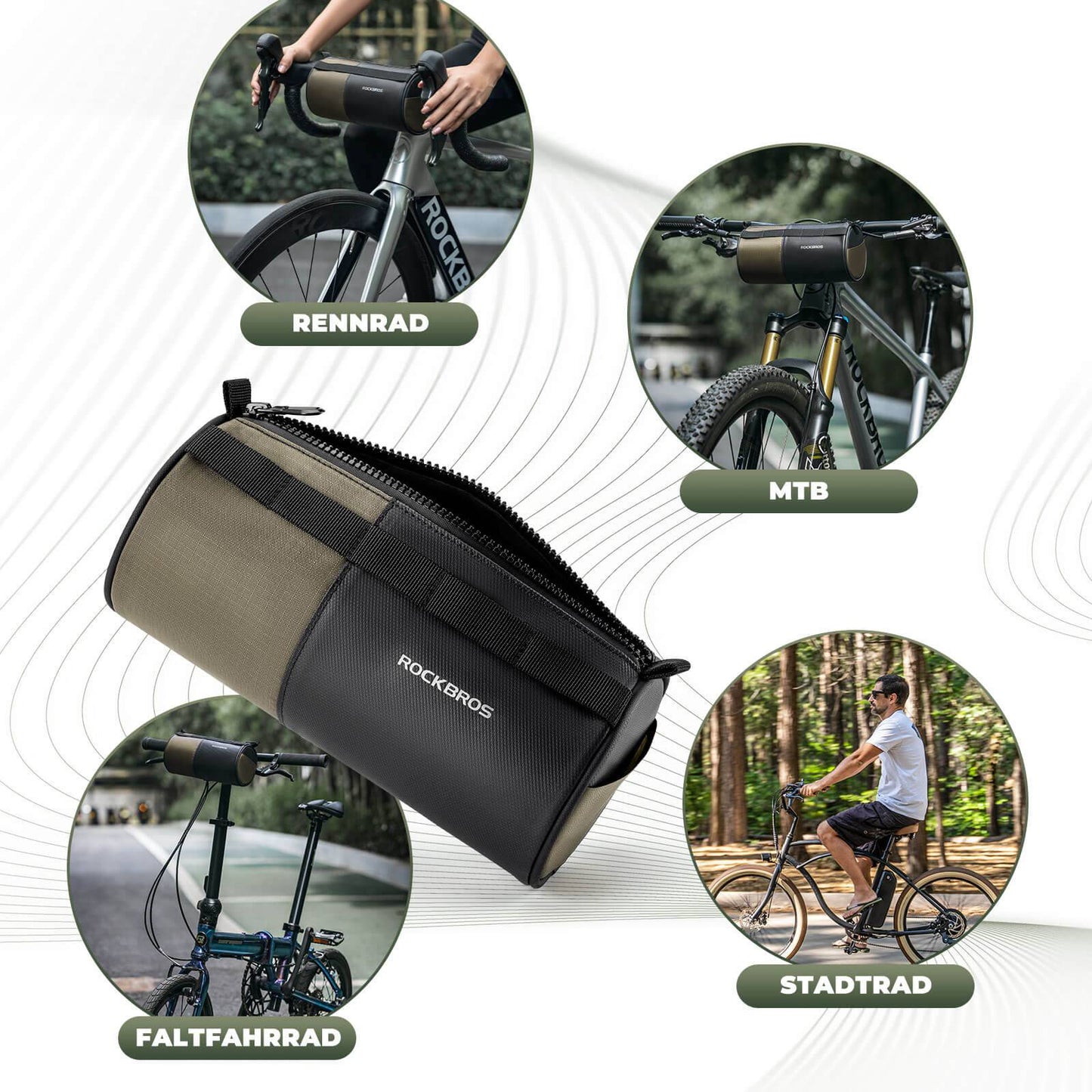 ROCKBROS cylindrical handlebar bag, 1.7L, with shoulder strap