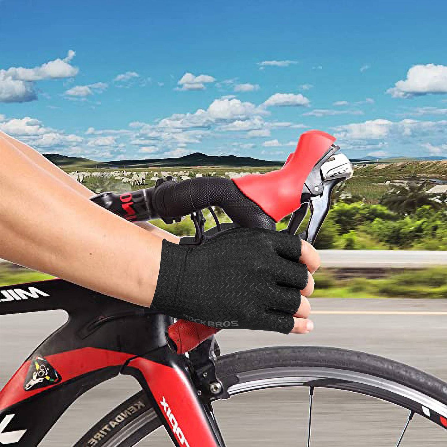 Gel patterned non-slip half-finger riding gloves ROCKBROS