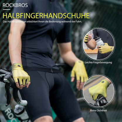 Half-finger cycling gloves, non-slip, elastic, unisex, yellow, sizes M-XXL, ROCKBROS