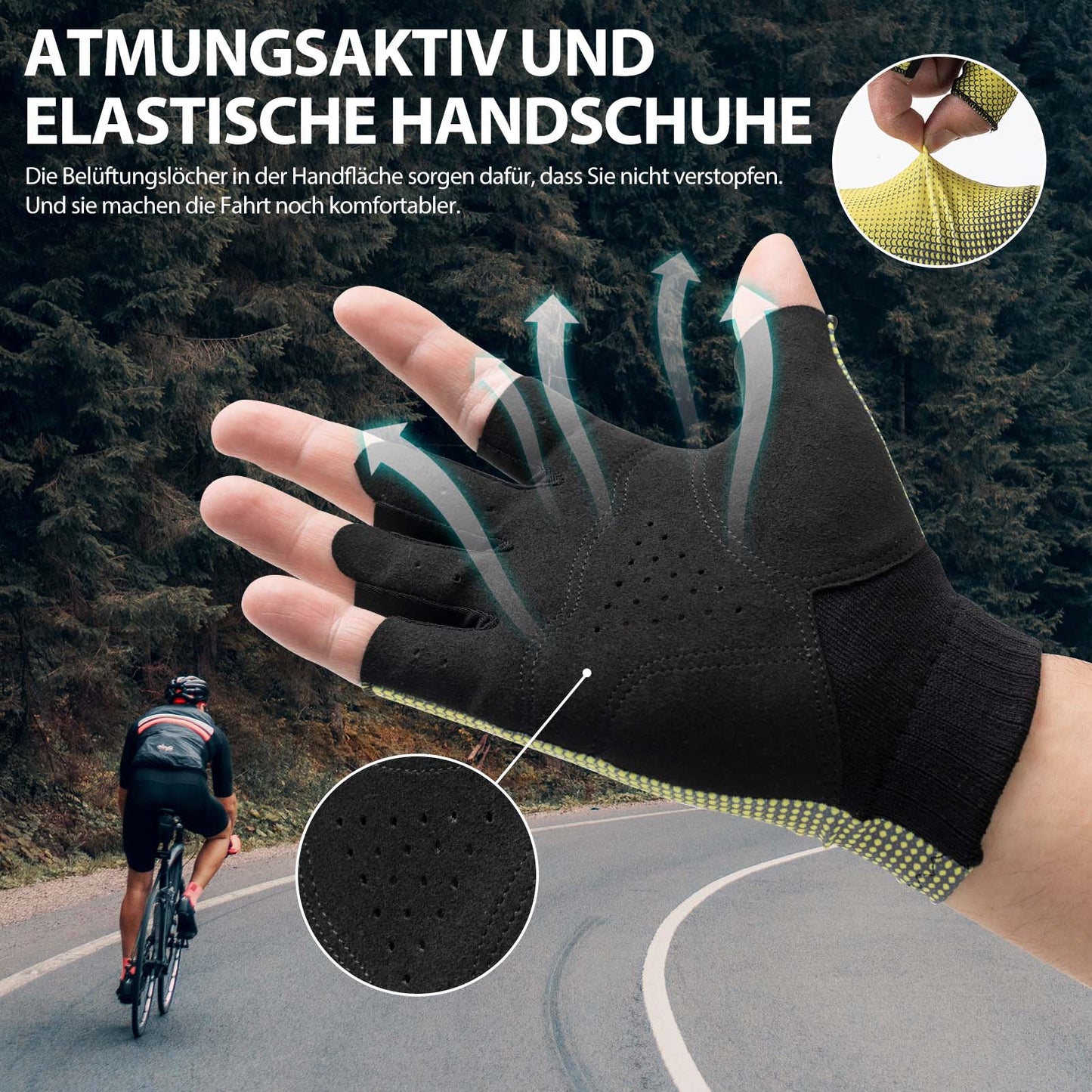 Half-finger cycling gloves, non-slip, elastic, unisex, yellow, sizes M-XXL, ROCKBROS