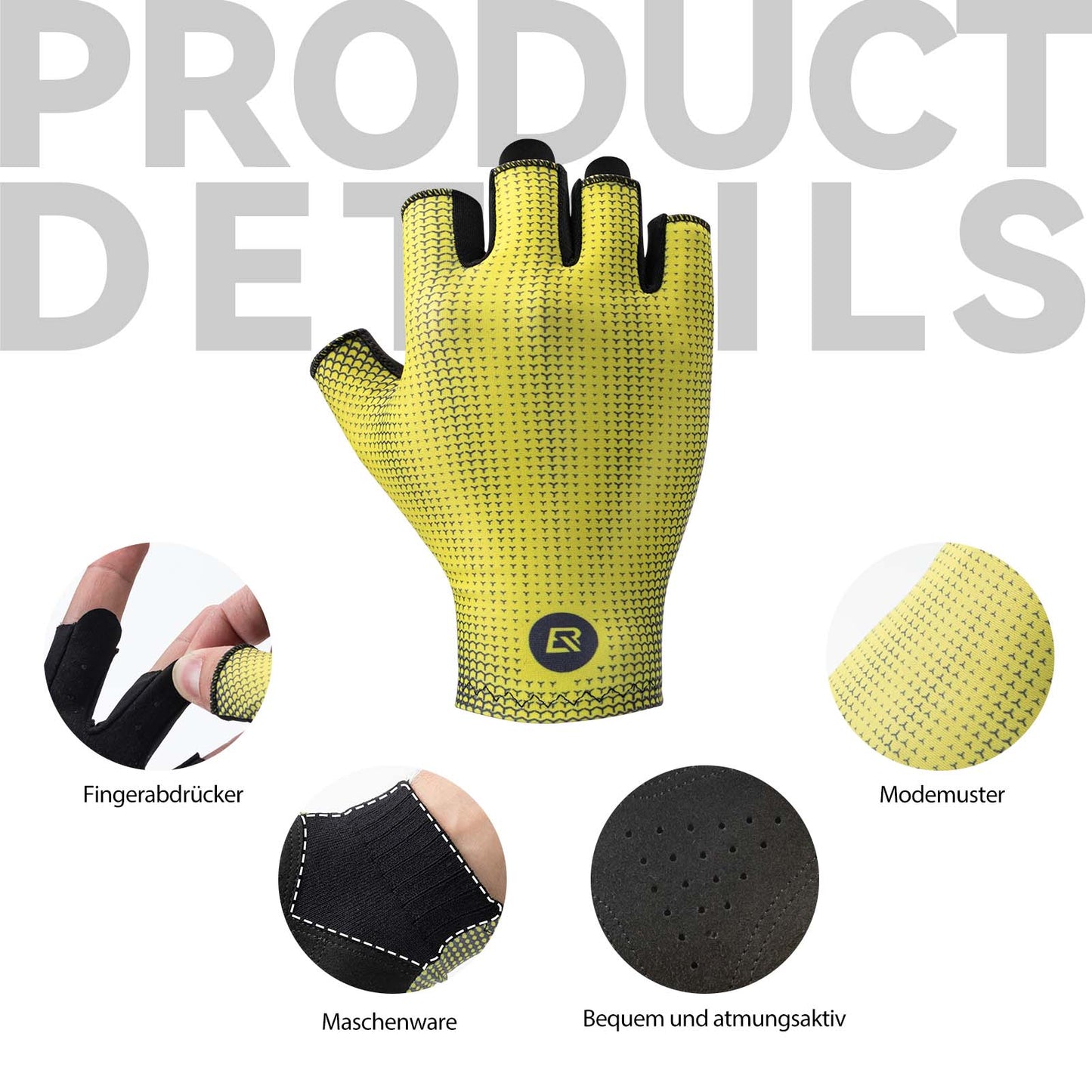 Half-finger cycling gloves, non-slip, elastic, unisex, yellow, sizes M-XXL, ROCKBROS