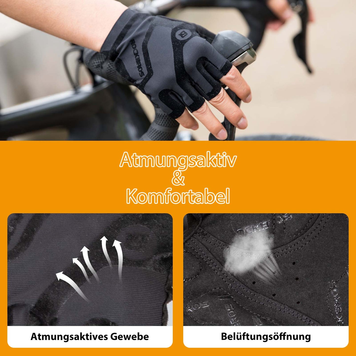 Shock-absorbing and non-slip unisex half-finger cycling gloves from ROCKBROS
