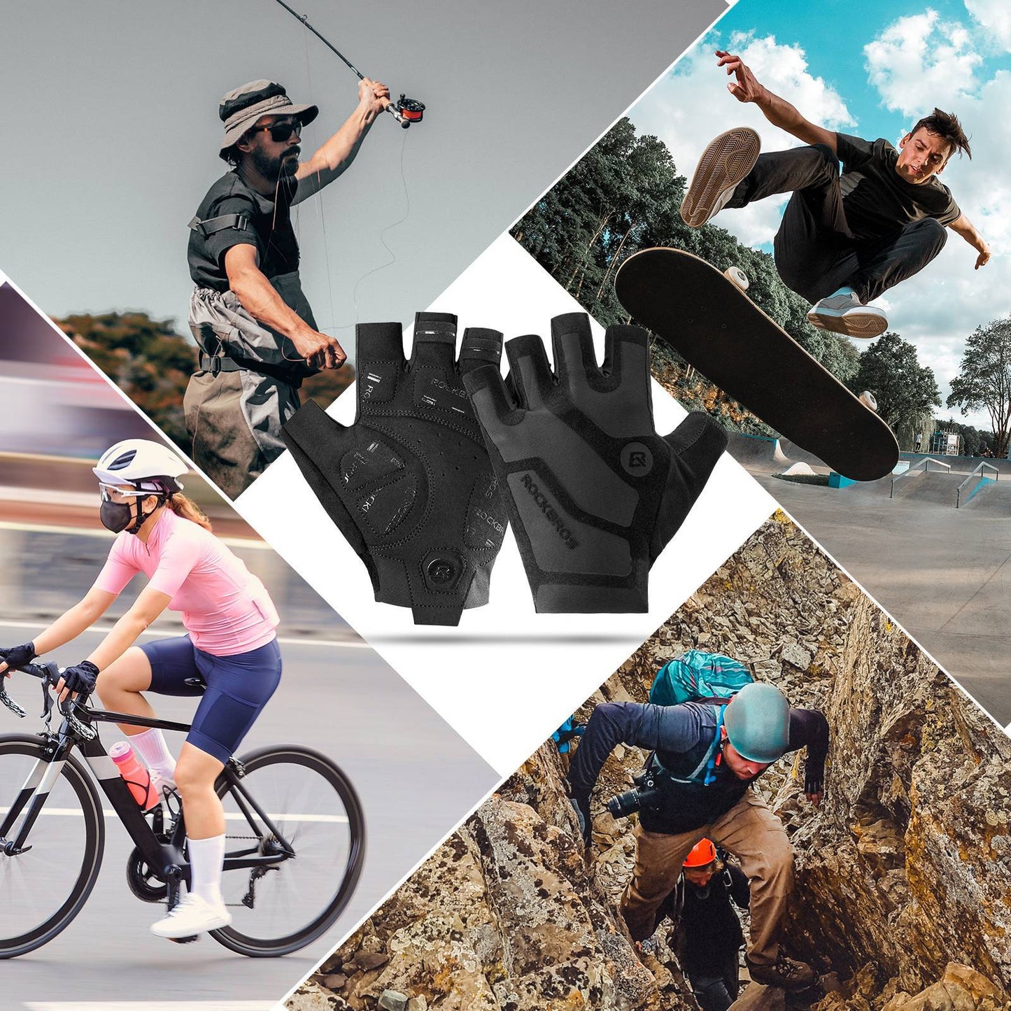 Shock-absorbing and non-slip unisex half-finger cycling gloves from ROCKBROS