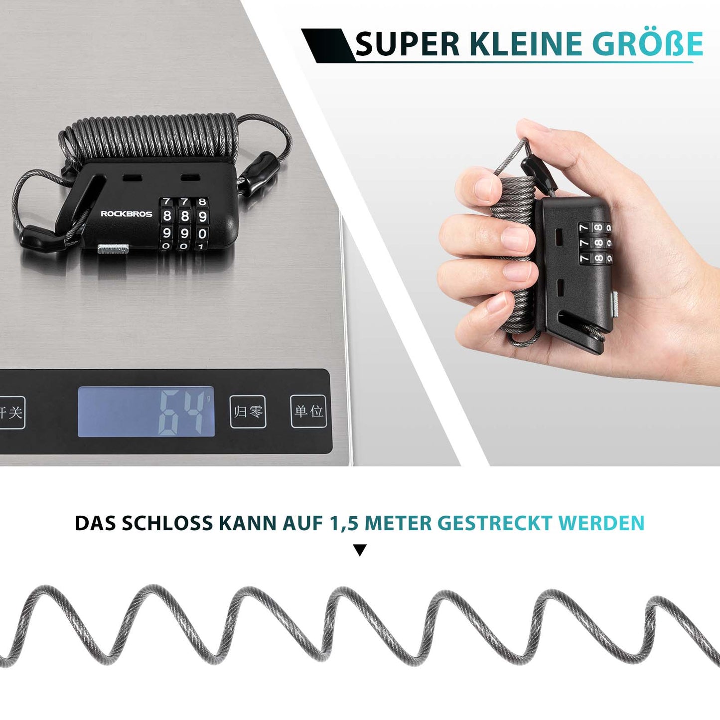 Helmet lock 150 cm 3-digit combination lock ROCKBROS