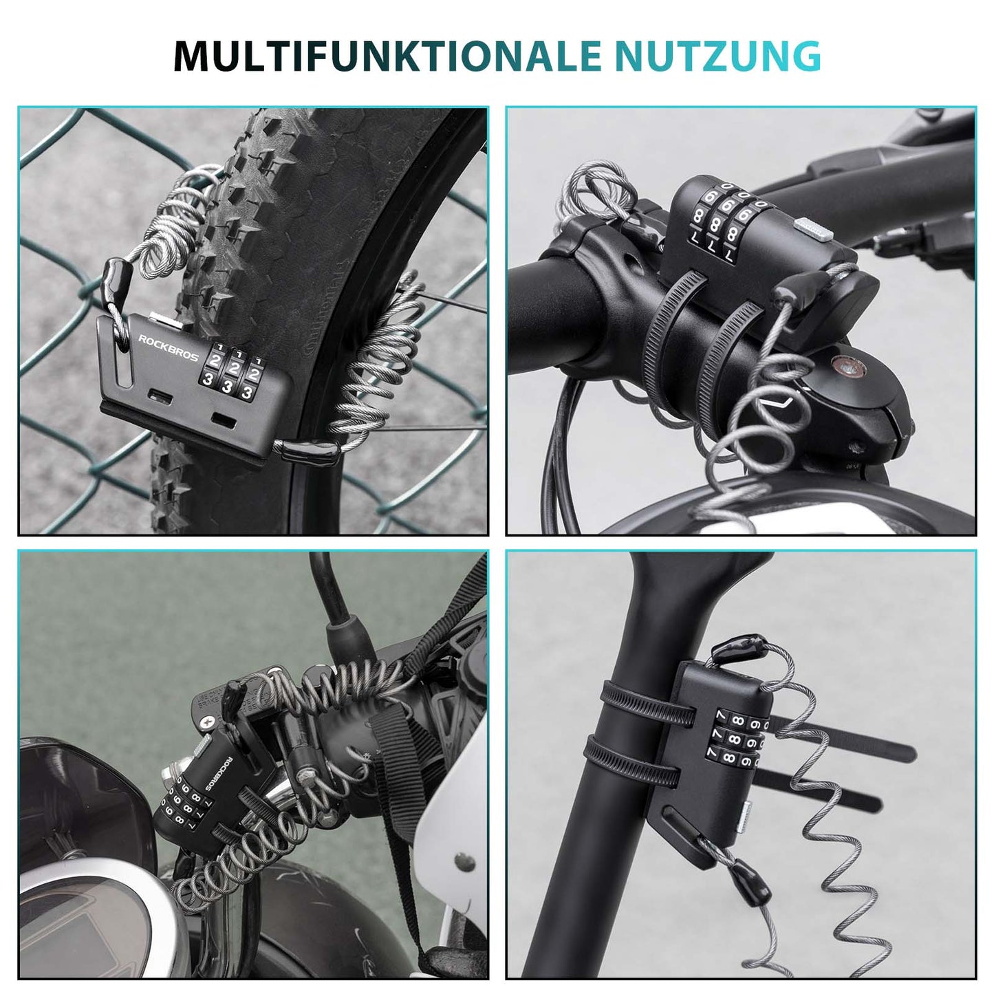 Helmet lock 150 cm 3-digit combination lock ROCKBROS