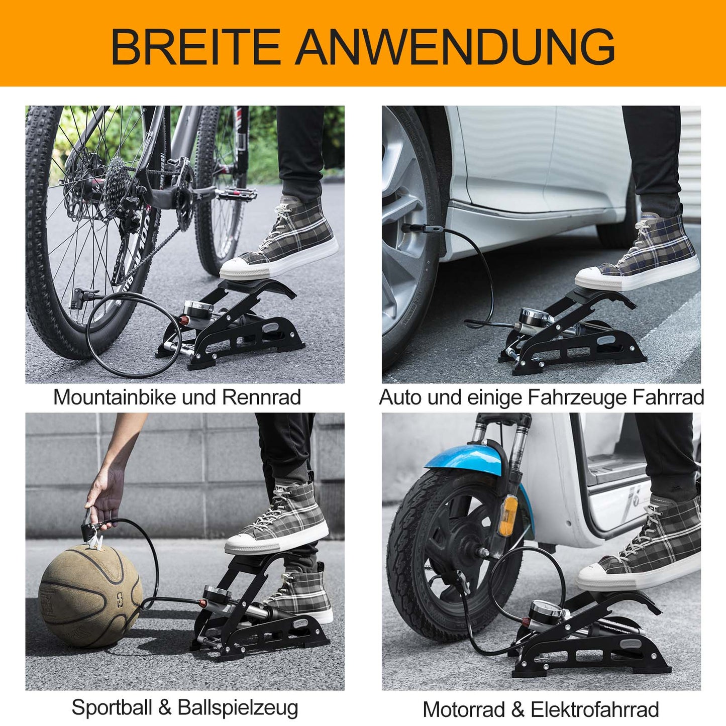 Air pump foot pump with double cylinder pressure gauge ROCKBROS