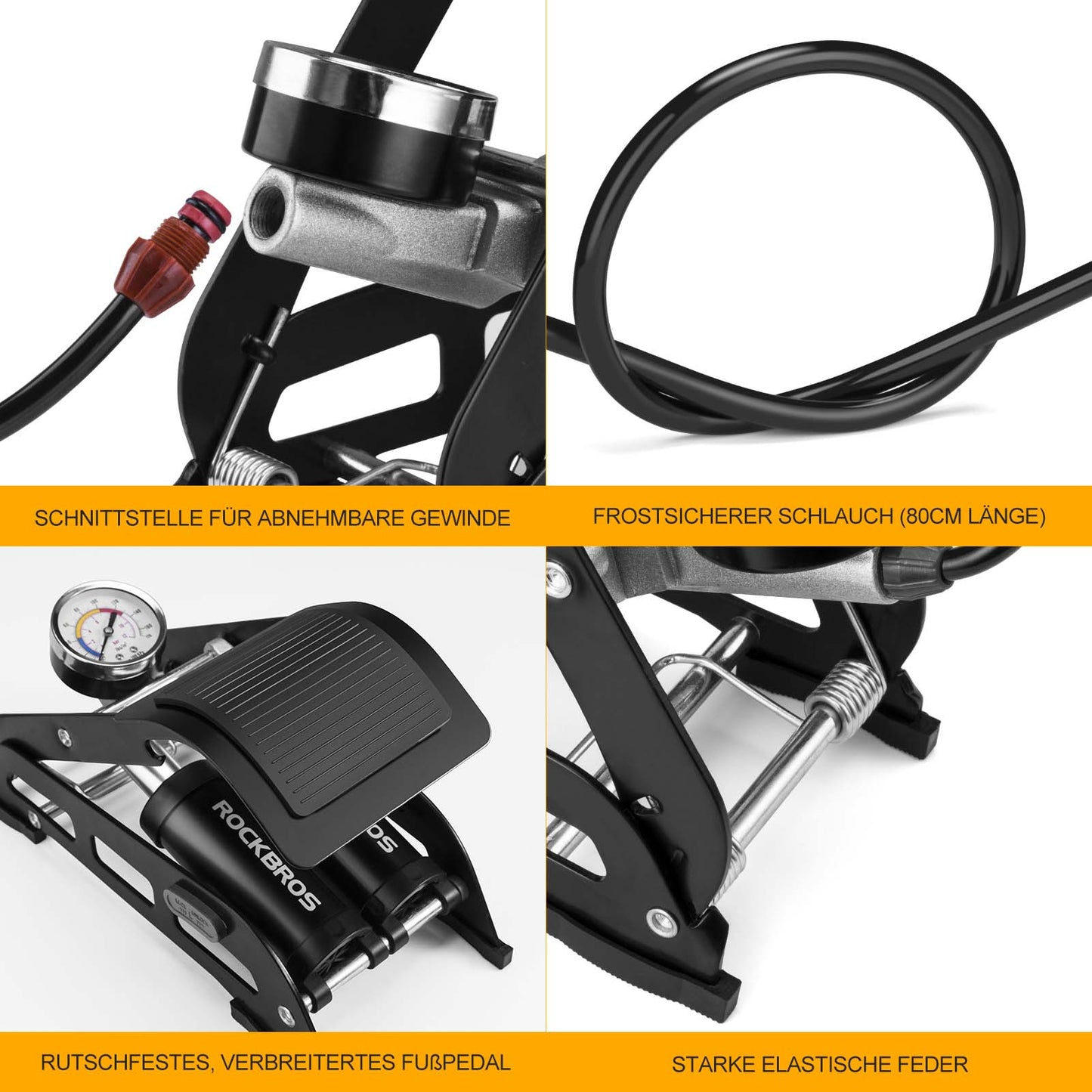 Air pump foot pump with double cylinder pressure gauge ROCKBROS