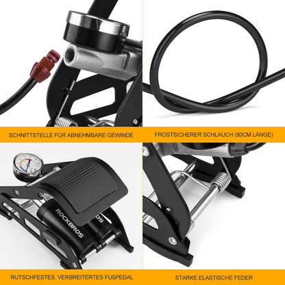 Air pump foot pump with double cylinder pressure gauge ROCKBROS