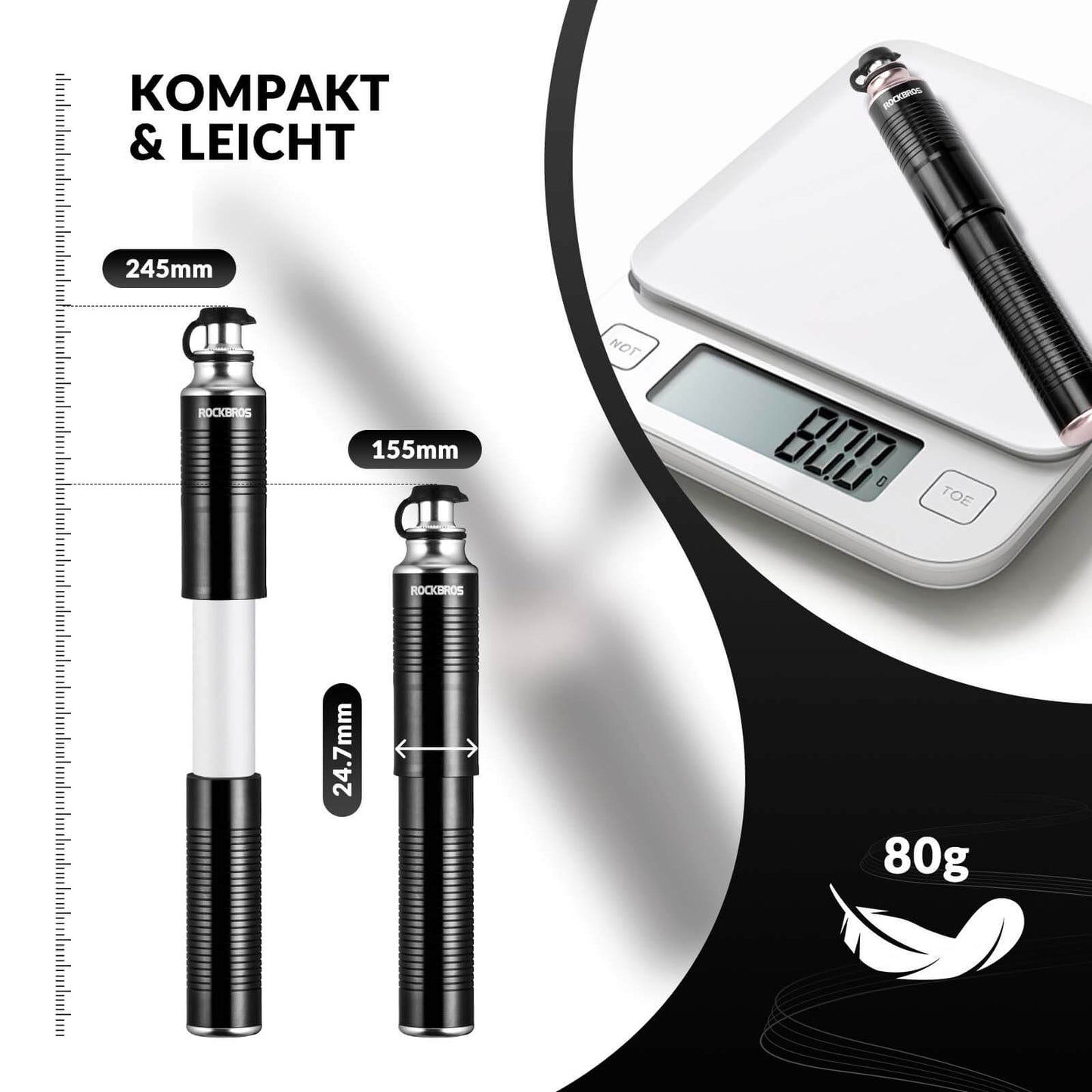 ROCKBROS aluminum hand pump for Schrader & Presta valves
