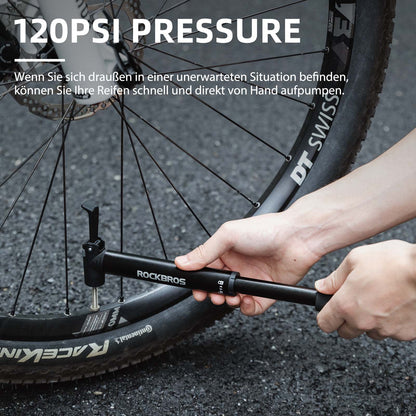 Mini bicycle air pump with ratchet wrench 80 PSI aluminum ROCKBROS