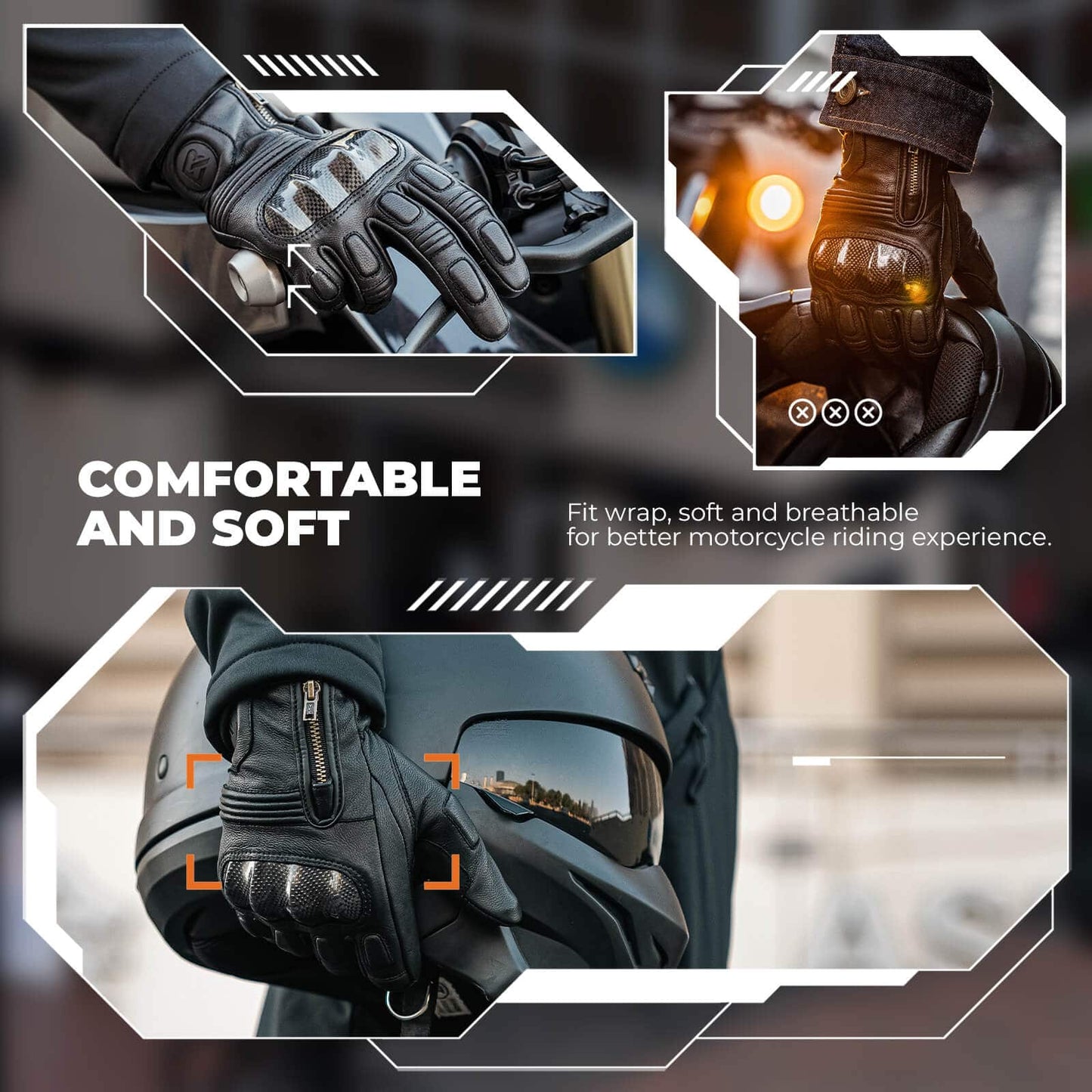 Motorcycle gloves, touchscreen, leather, full-finger, breathable, ROCKBROS