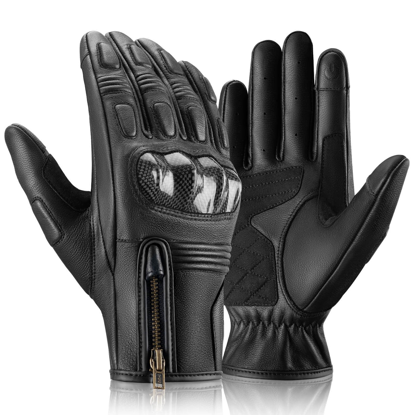 Motorcycle gloves, touchscreen, leather, full-finger, breathable, ROCKBROS