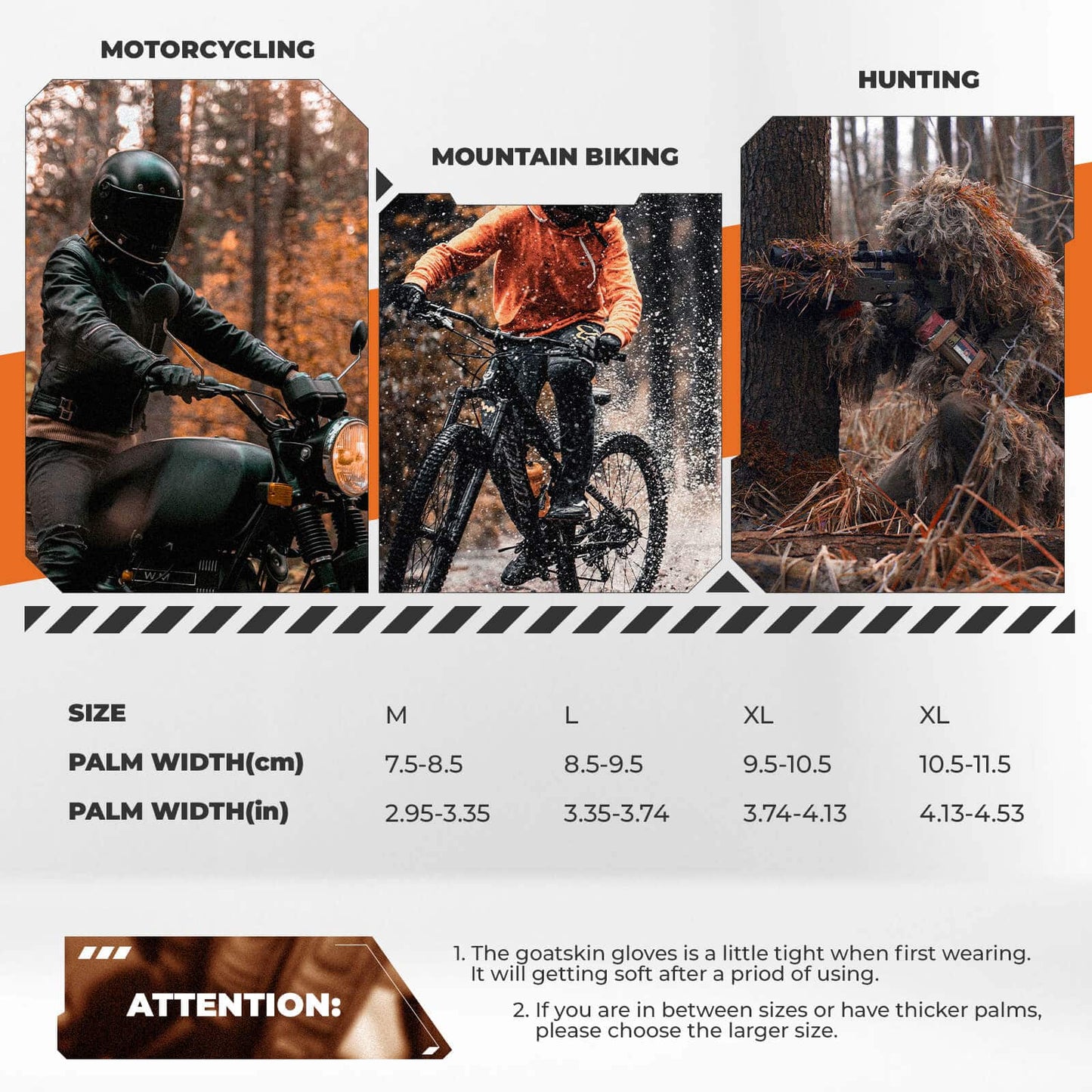 Motorcycle gloves, touchscreen, leather, full-finger, breathable, ROCKBROS