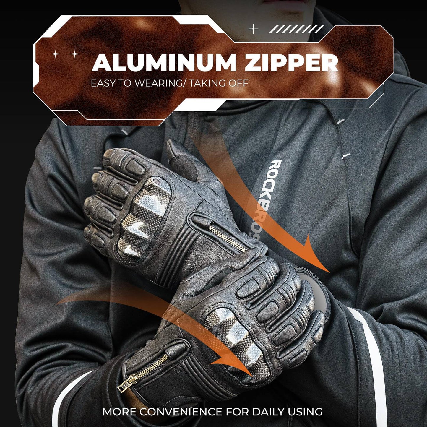 Motorcycle gloves, touchscreen, leather, full-finger, breathable, ROCKBROS