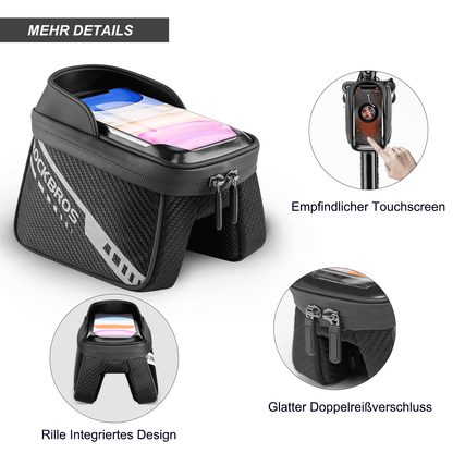 Top tube bag with TPU touchscreen, side pocket design, 1L, ROCKBROS