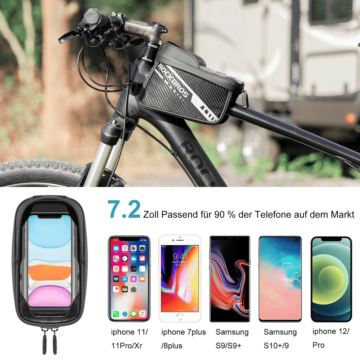Top tube bag with TPU touchscreen, side pocket design, 1L, ROCKBROS