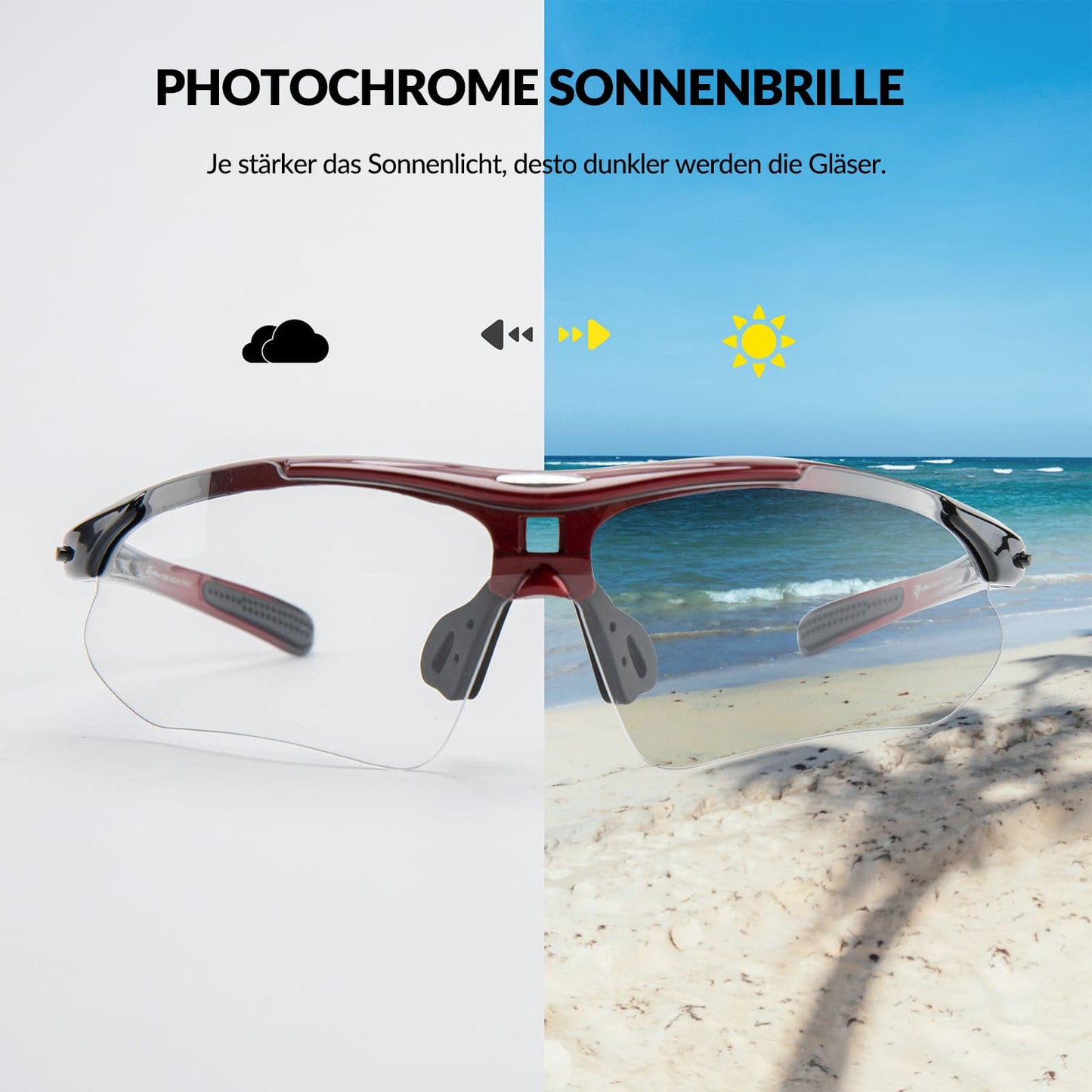 Photochromic sports glasses with interchangeable elastic headband ROCKBROS