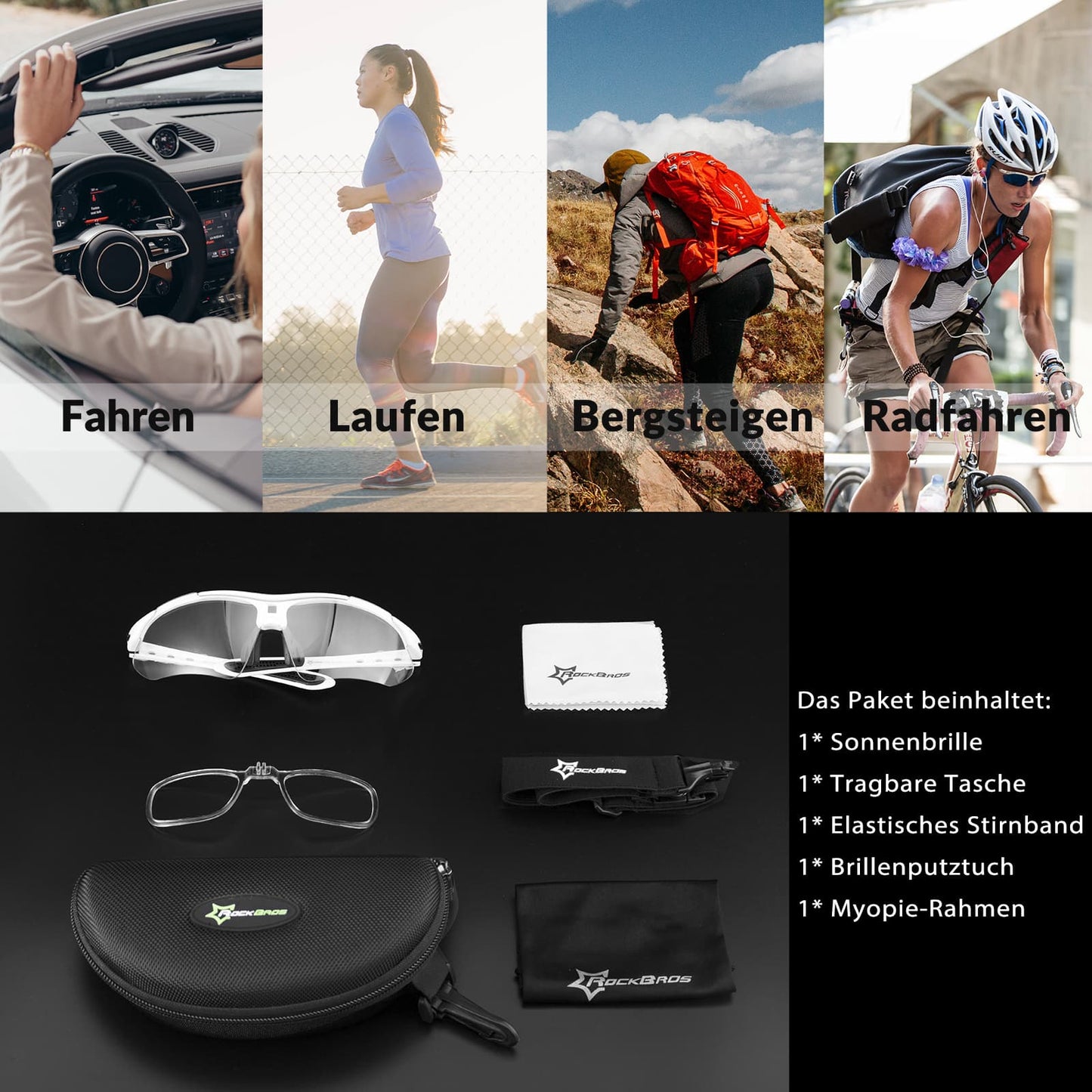 Photochromic sports glasses with interchangeable elastic headband ROCKBROS