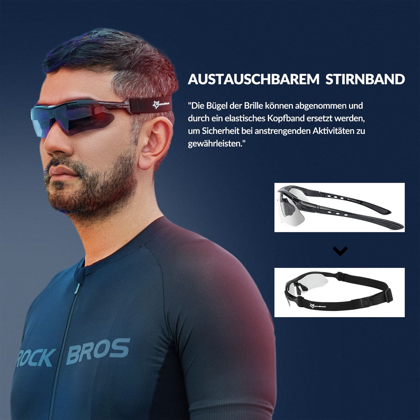 Photochromic sports glasses with interchangeable elastic headband ROCKBROS