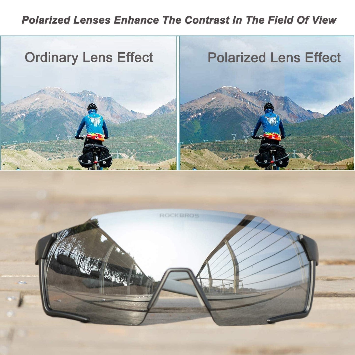 Polarized sunglasses, cycling glasses for outdoor sports, black, ROCKBROS