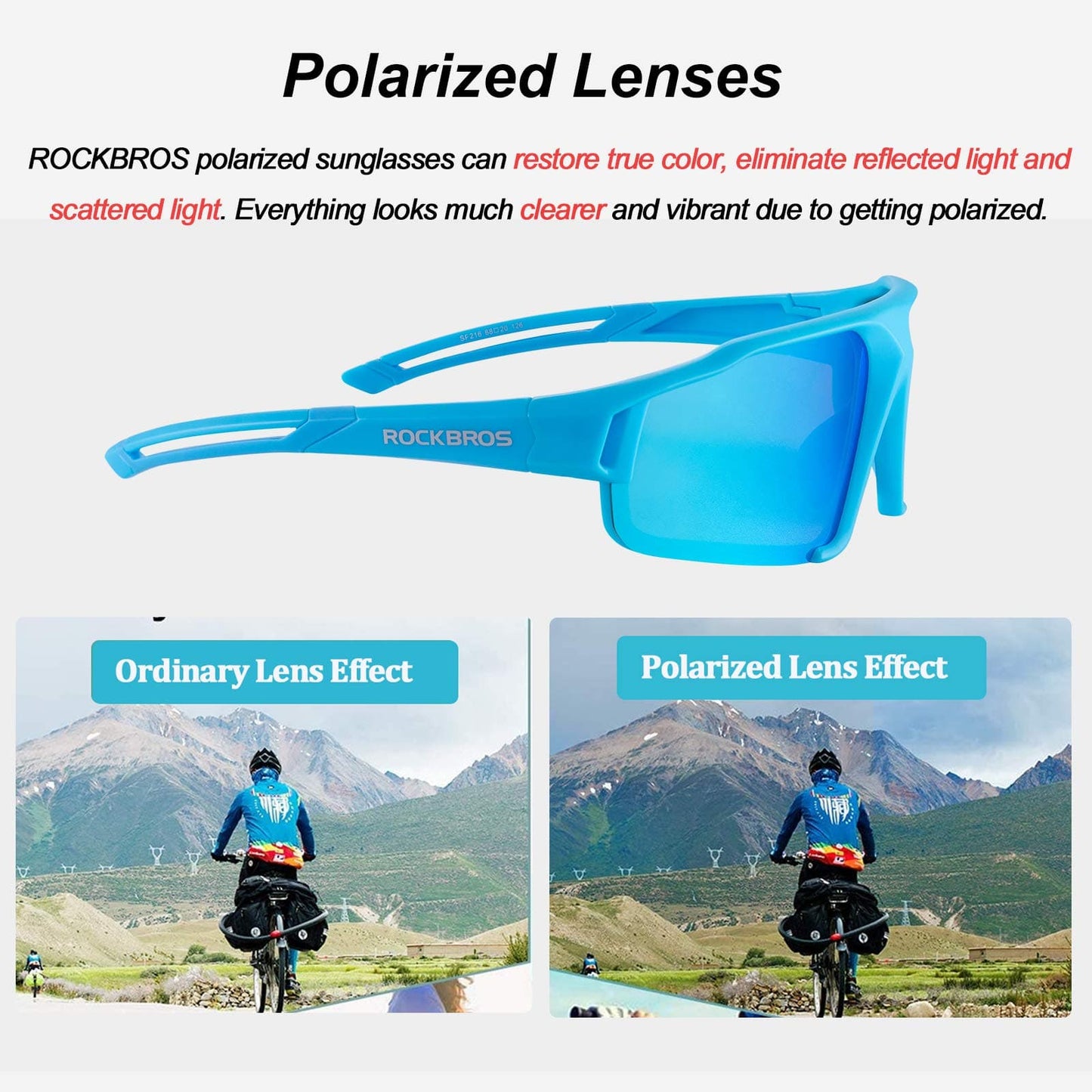 Polarized sunglasses with UV400 protection, light blue, unisex, ROCKBROS