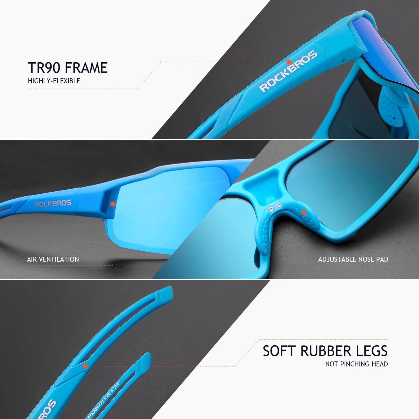 Polarized sunglasses with UV400 protection, light blue, unisex, ROCKBROS
